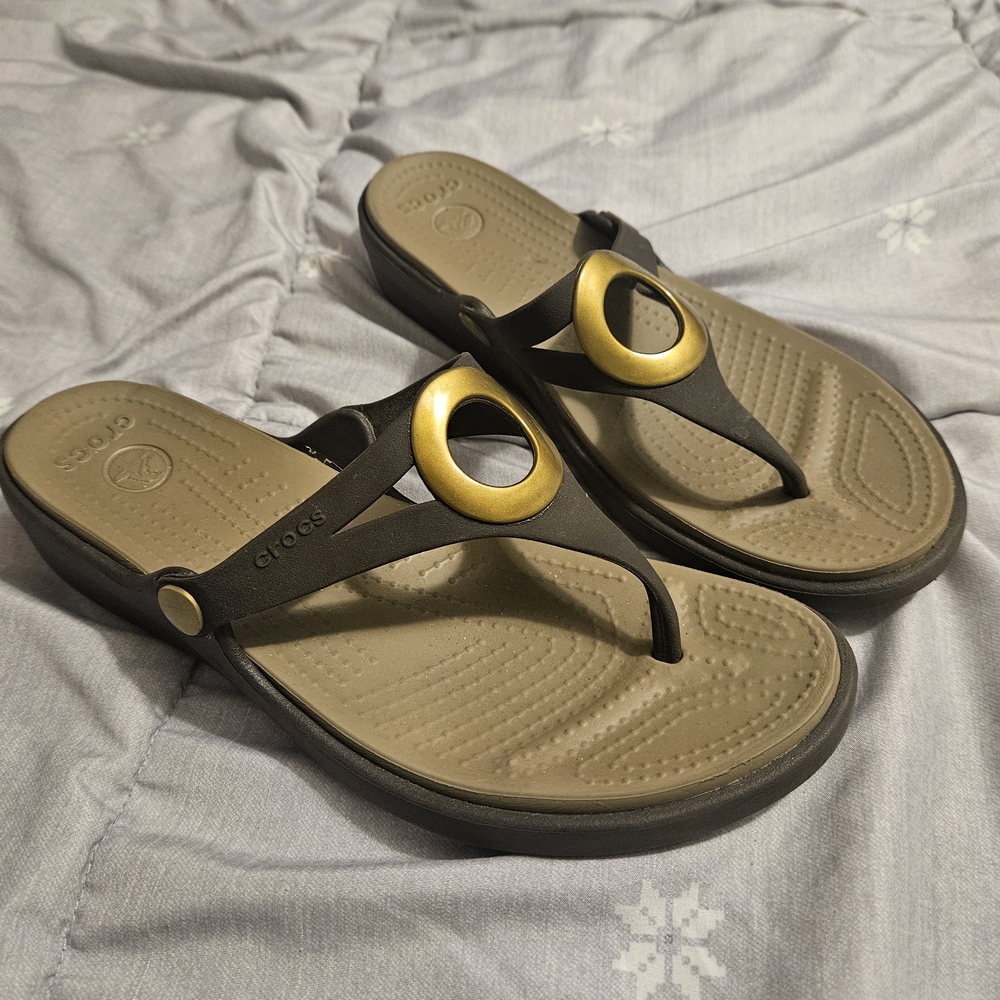 CROCS Women's Black and Gold Sandals